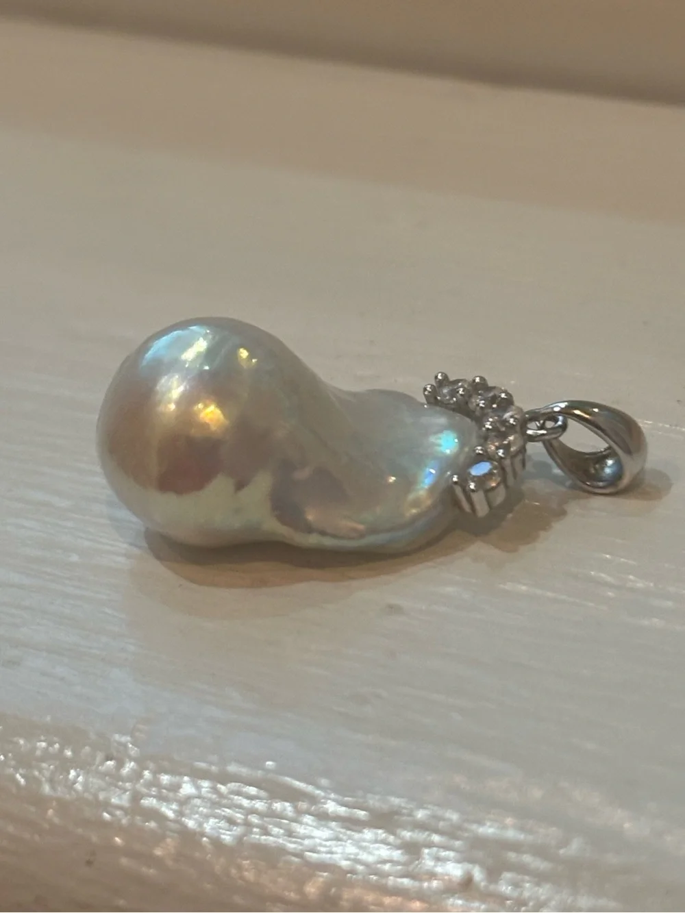 Baroque Freshwater Big King Pearl Pendant with Crystal Accents